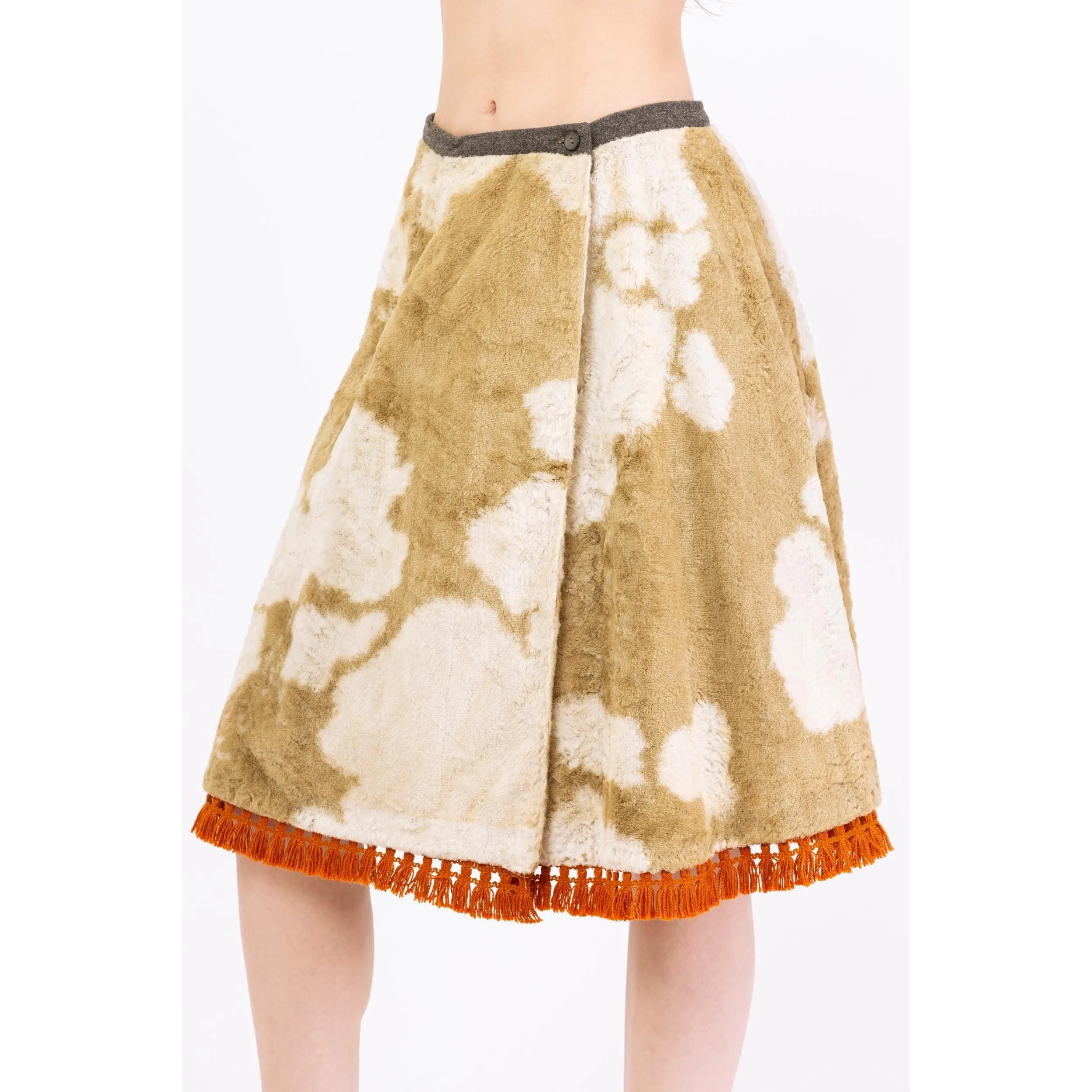 Vintage 70s Western Cow Print Faux Fur Wrap Skirt - Small, 26.5" Waist