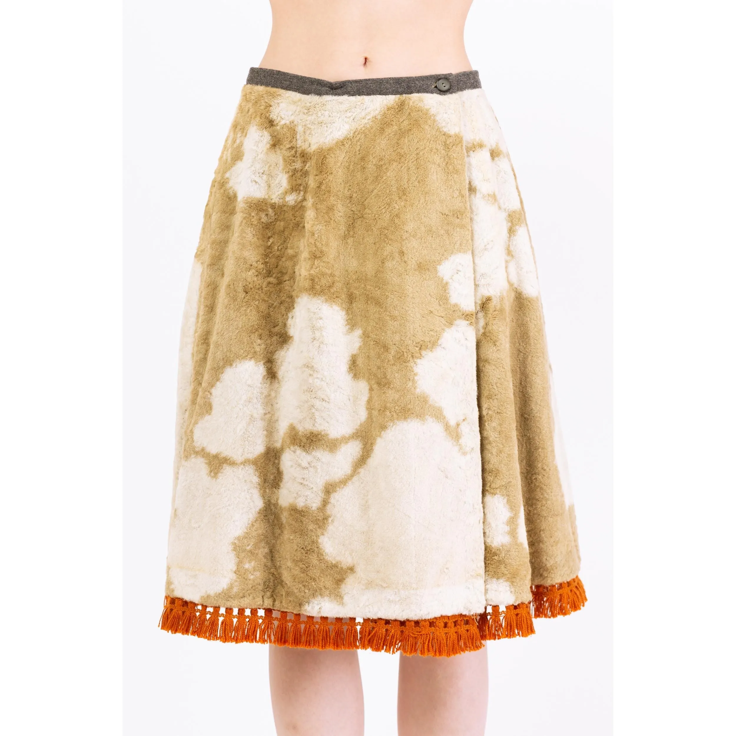 Vintage 70s Western Cow Print Faux Fur Wrap Skirt - Small, 26.5" Waist