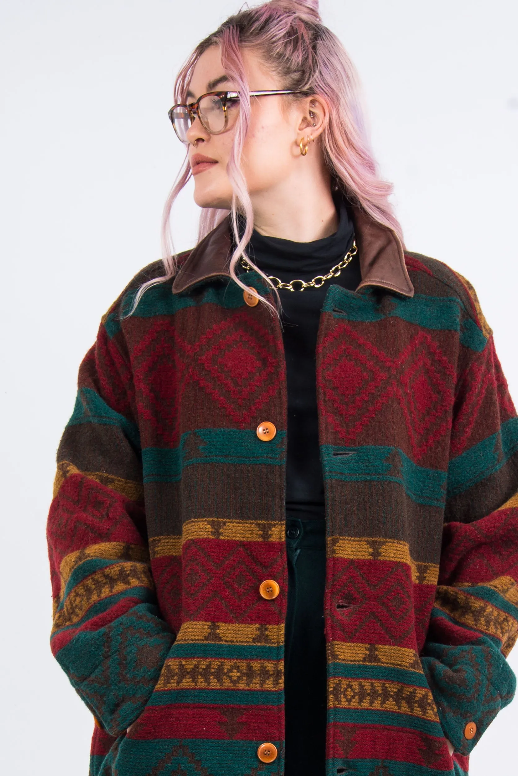 Vintage 90's Eddie Bauer Patterned Wool Coat