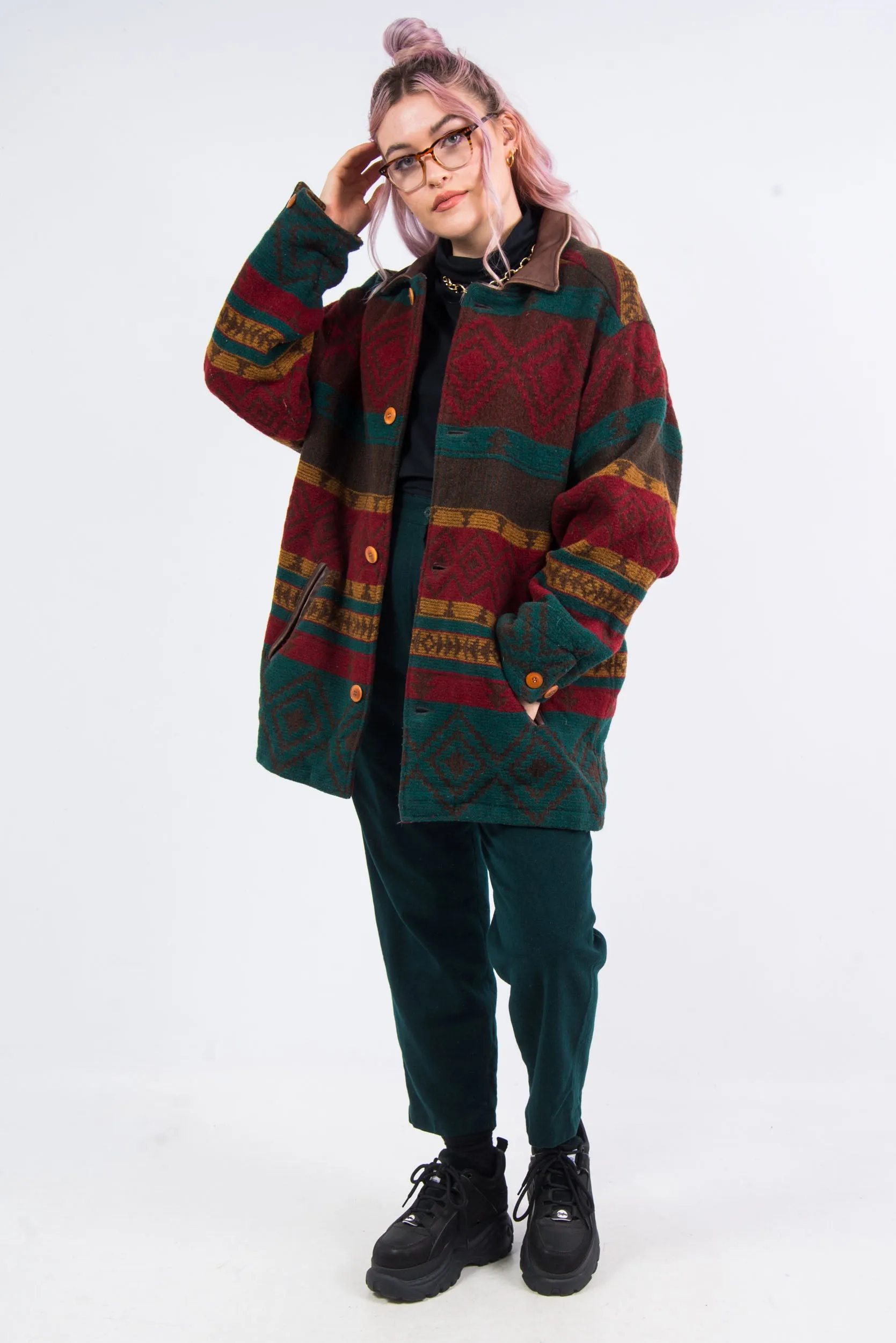 Vintage 90's Eddie Bauer Patterned Wool Coat