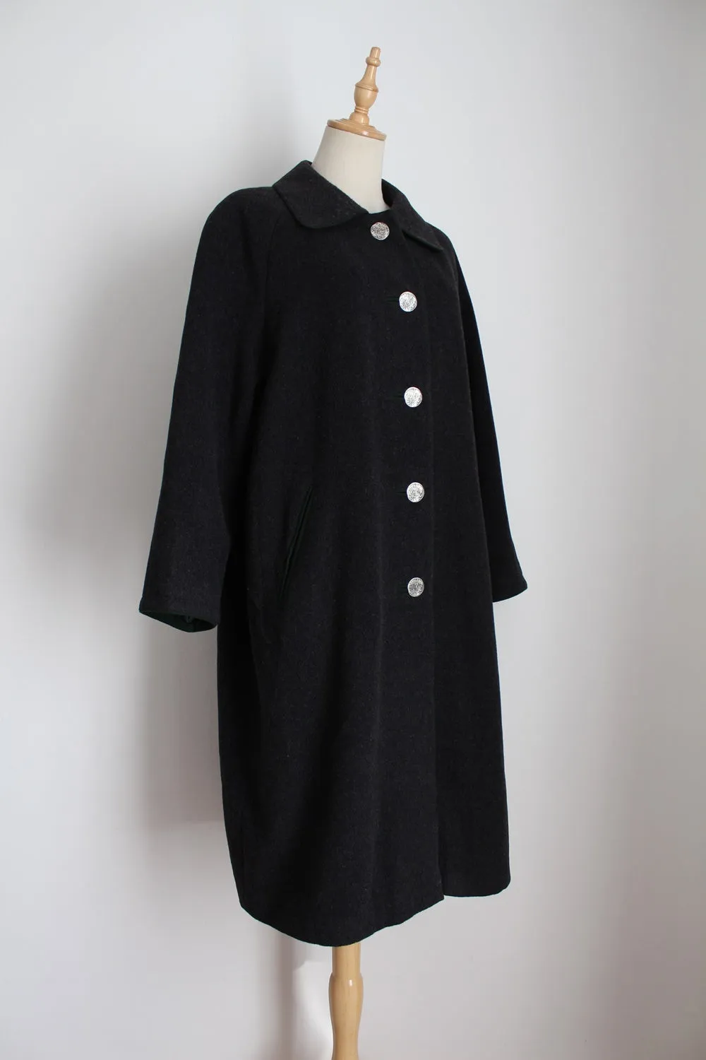 VINTAGE AUSTRIAN LODEN COAT GREY - SIZE 16