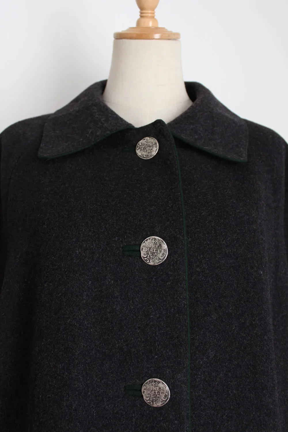 VINTAGE AUSTRIAN LODEN COAT GREY - SIZE 16