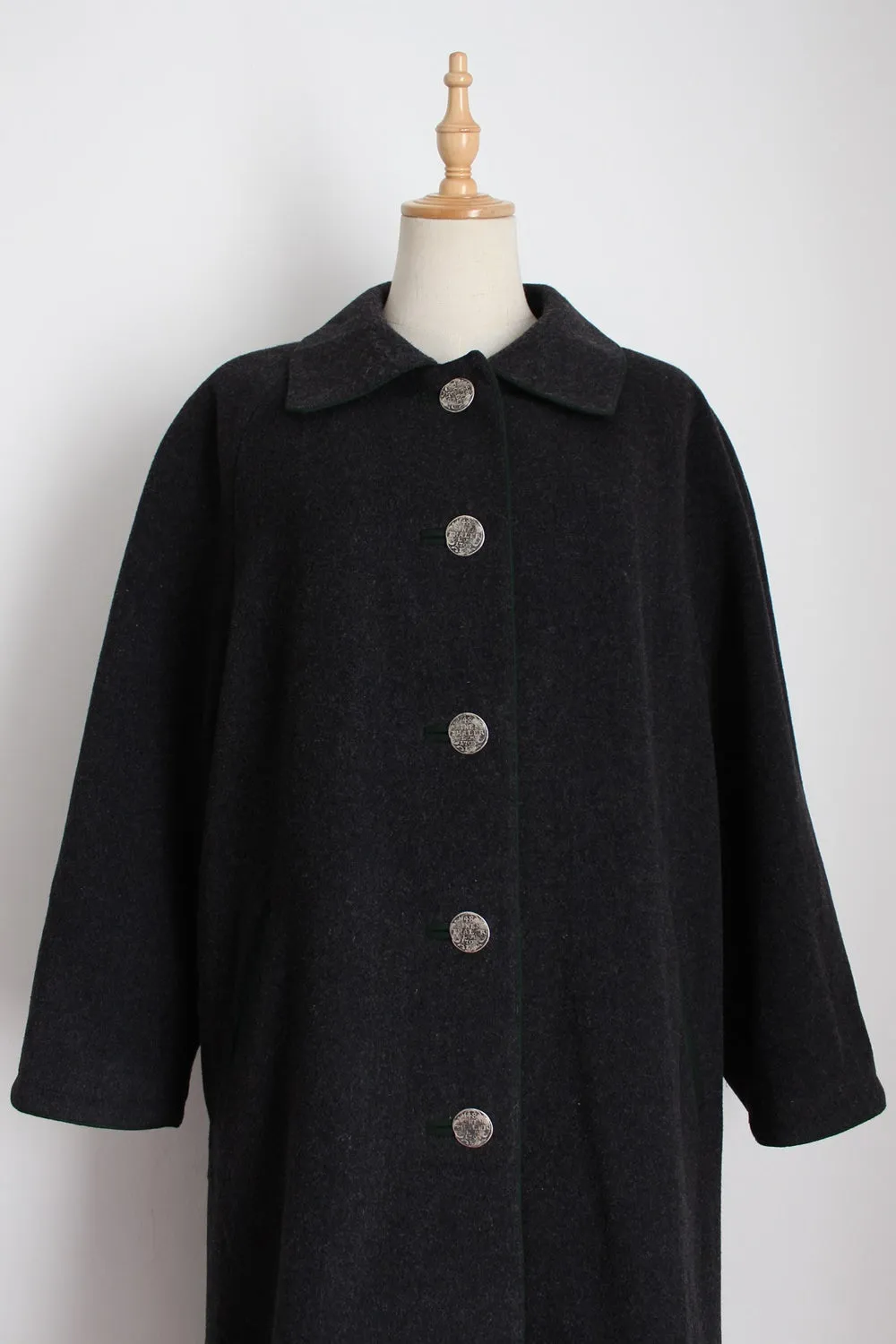 VINTAGE AUSTRIAN LODEN COAT GREY - SIZE 16