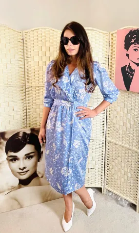 Vintage Blue Printed Tea Dress