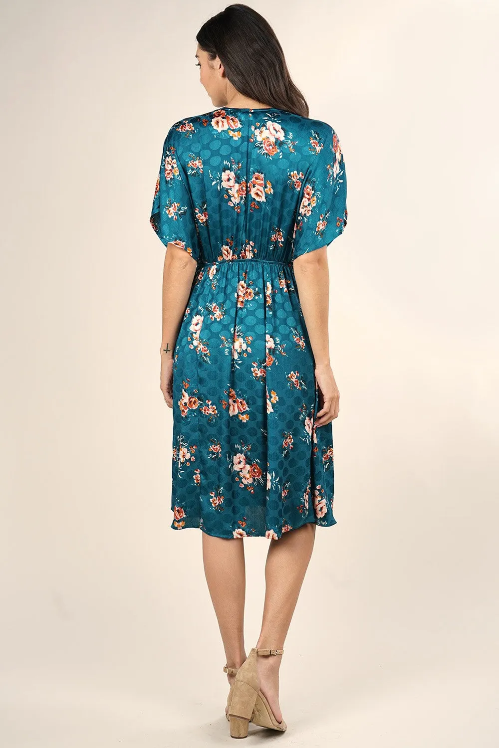 Watercolor Floral Print Satin Midi Dress