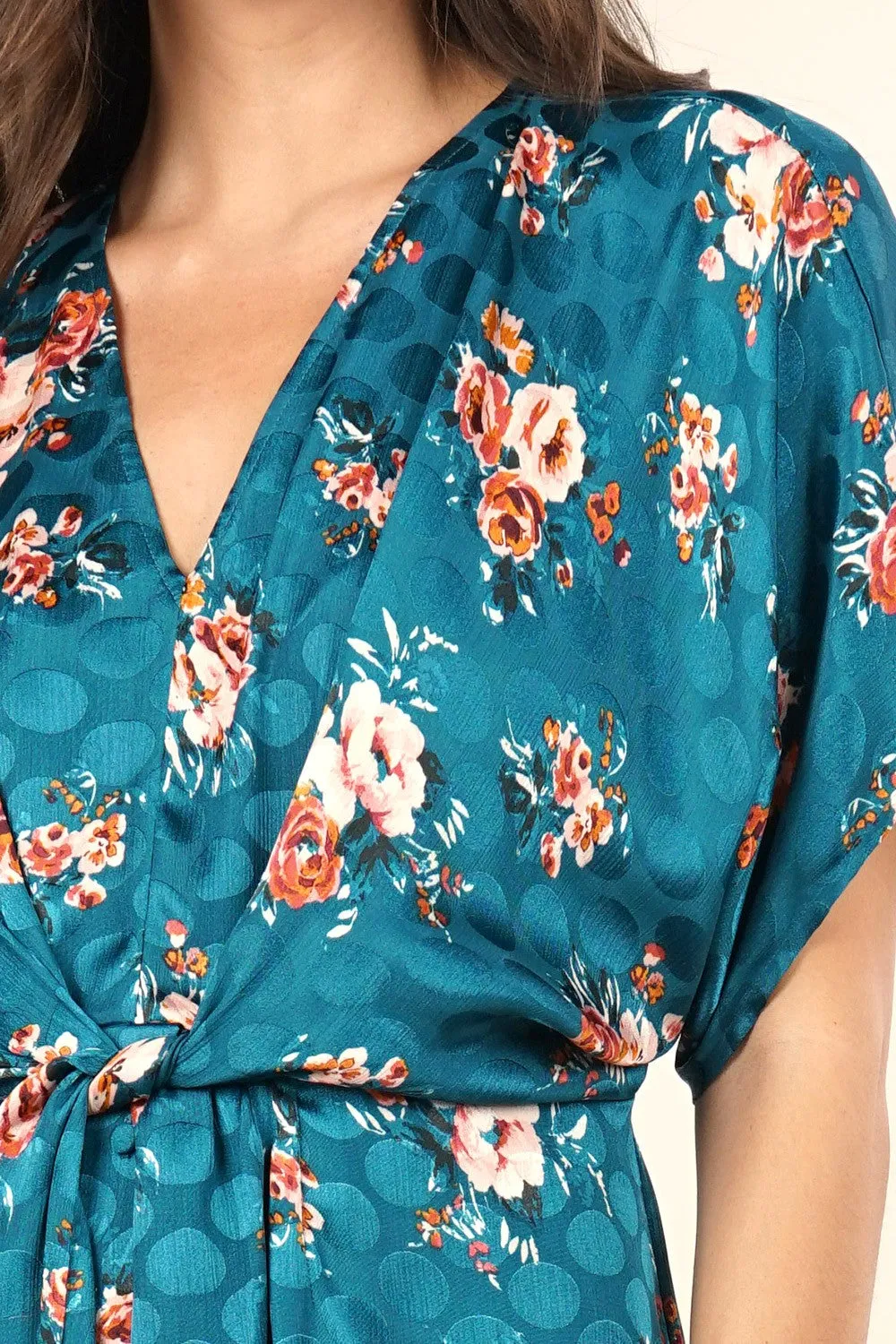 Watercolor Floral Print Satin Midi Dress
