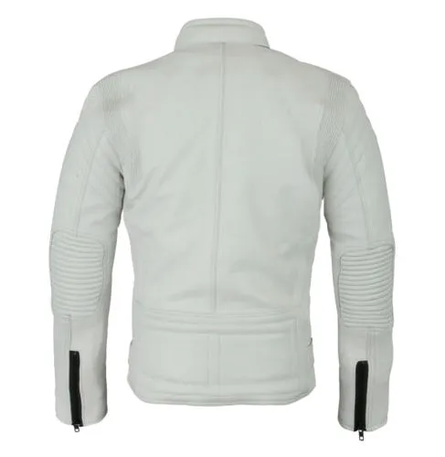 White Motorcycle Style Women Leather Racing Jacket