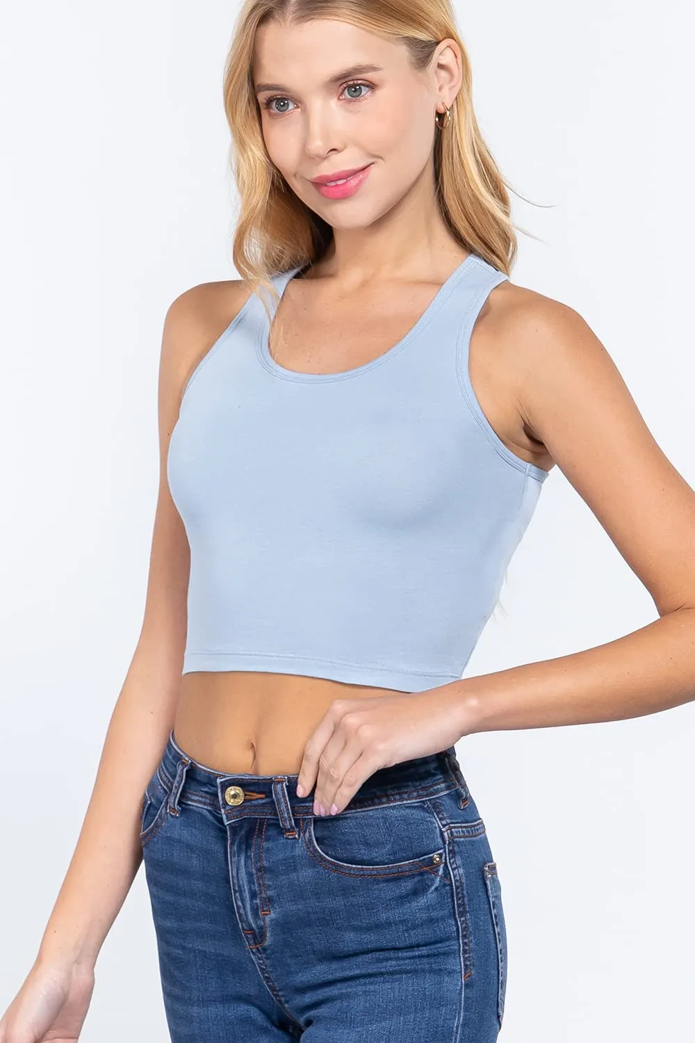 Womens-Basic Cropped Scoop Neck Tank Top