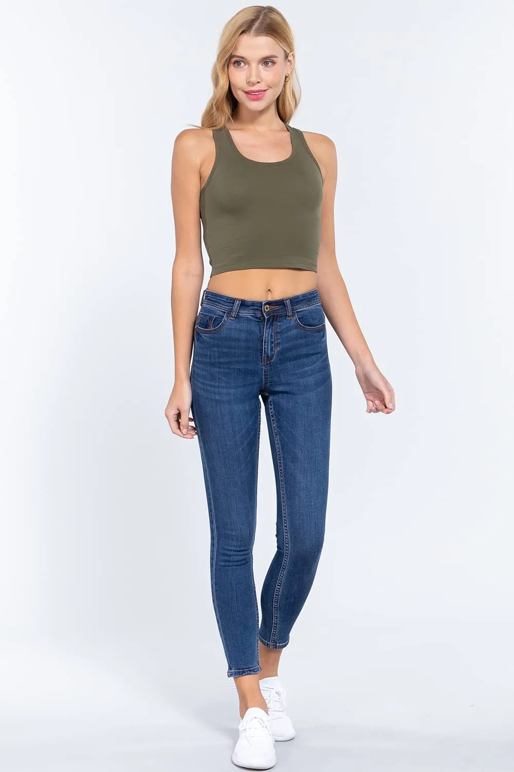 Womens-Basic Cropped Scoop Neck Tank Top