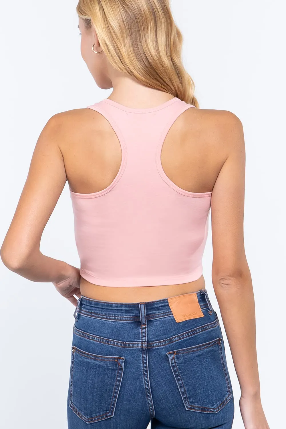 Womens-Basic Cropped Scoop Neck Tank Top