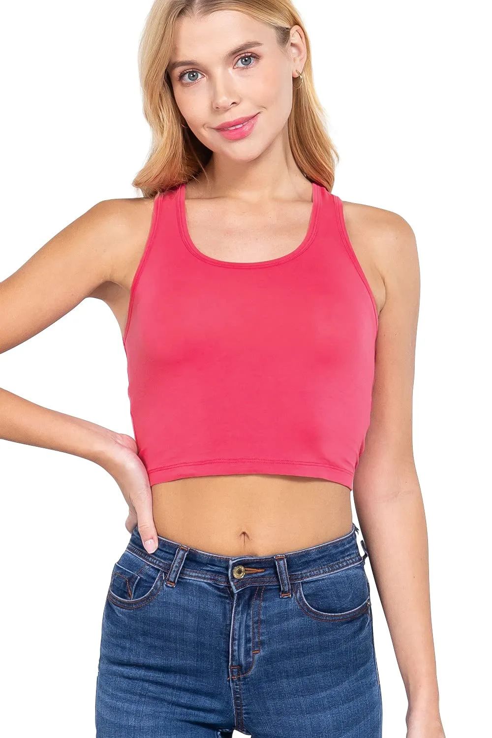 Womens-Basic Cropped Scoop Neck Tank Top