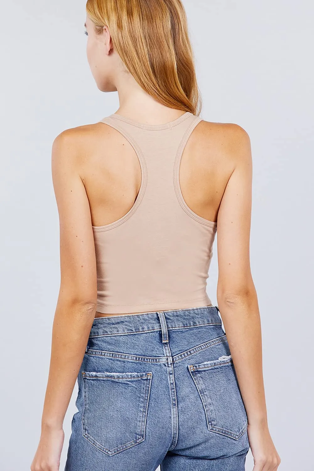 Womens-Basic Cropped Scoop Neck Tank Top