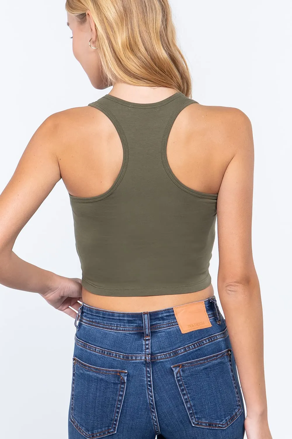 Womens-Basic Cropped Scoop Neck Tank Top