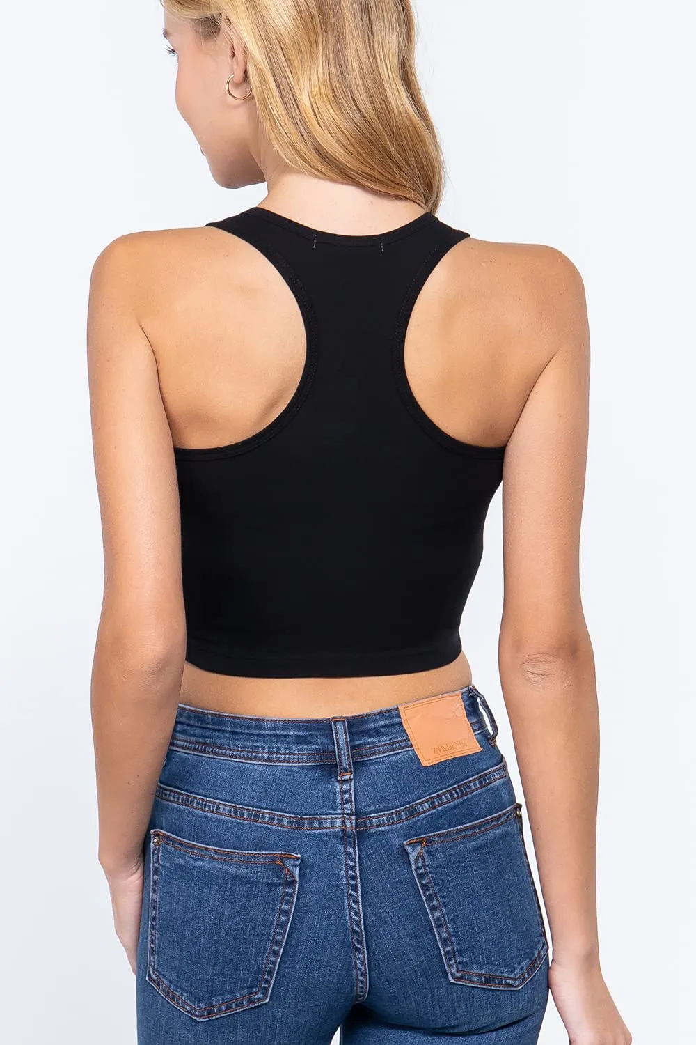 Womens-Basic Cropped Scoop Neck Tank Top