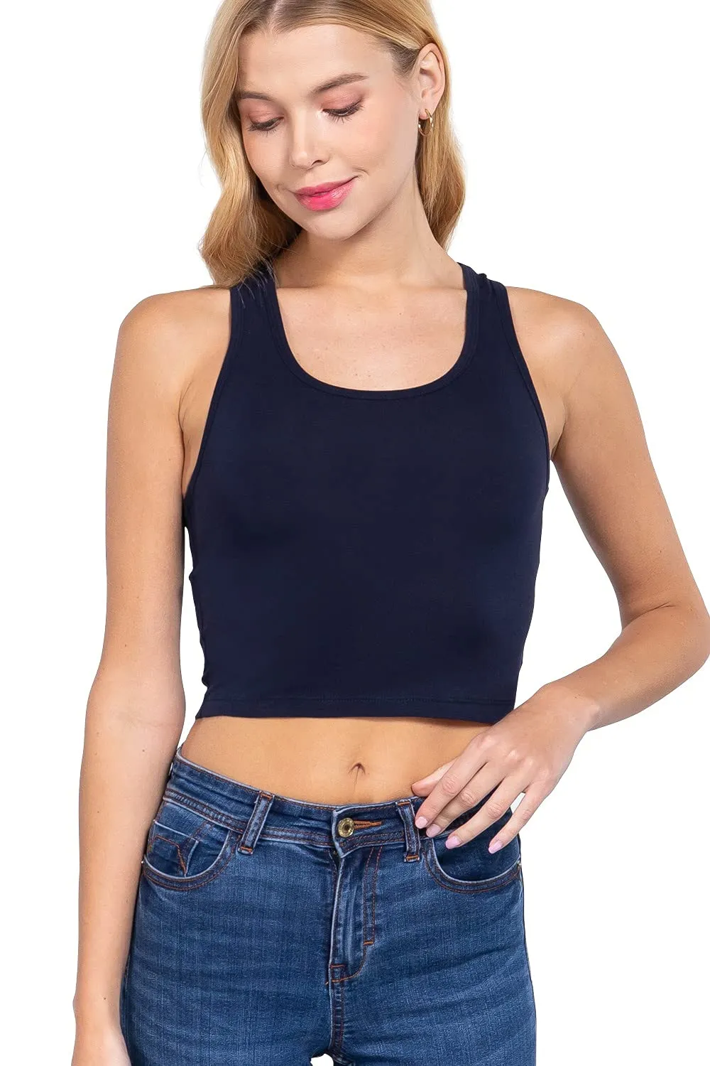 Womens-Basic Cropped Scoop Neck Tank Top