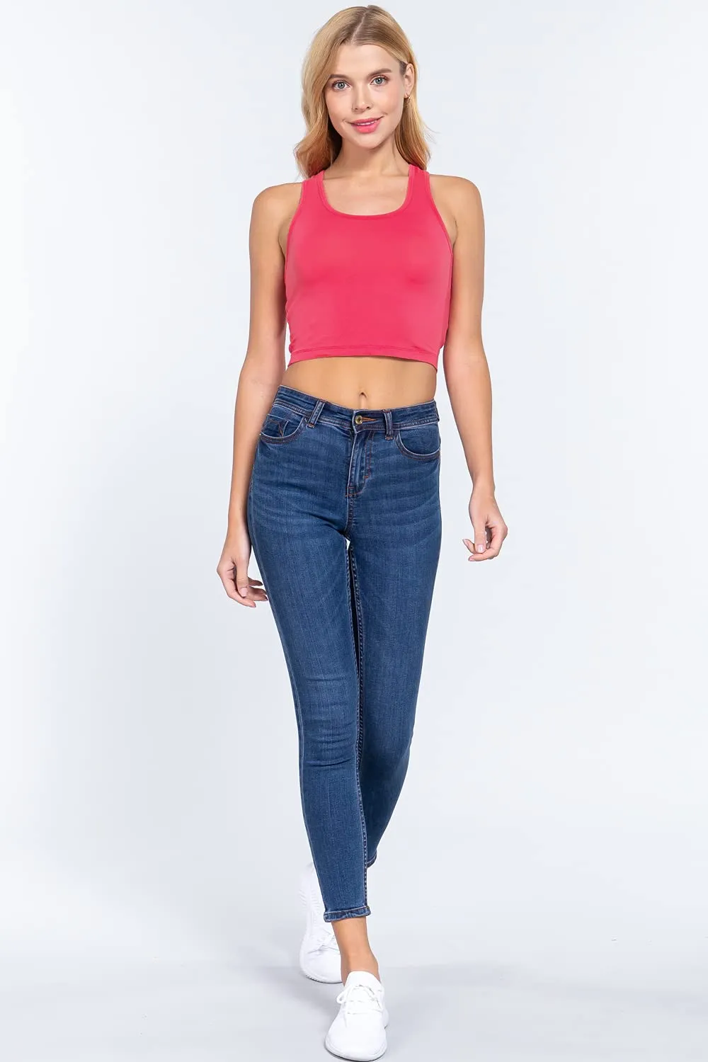 Womens-Basic Cropped Scoop Neck Tank Top