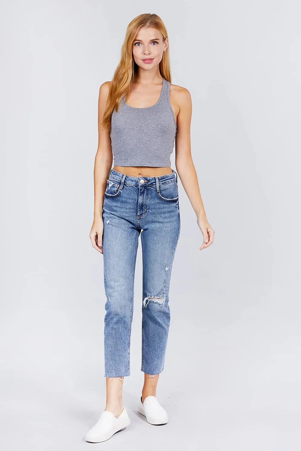 Womens-Basic Cropped Scoop Neck Tank Top