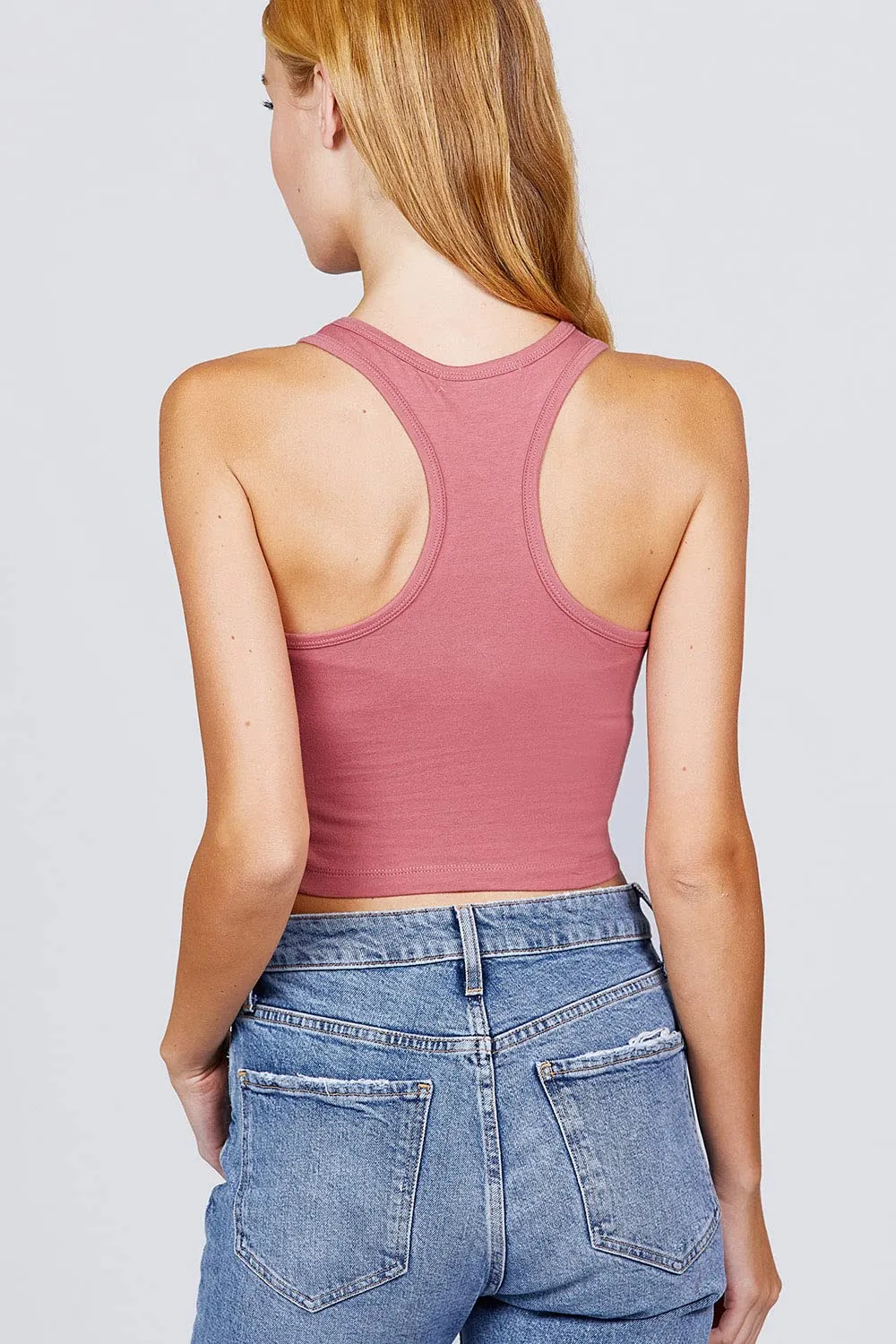 Womens-Basic Cropped Scoop Neck Tank Top