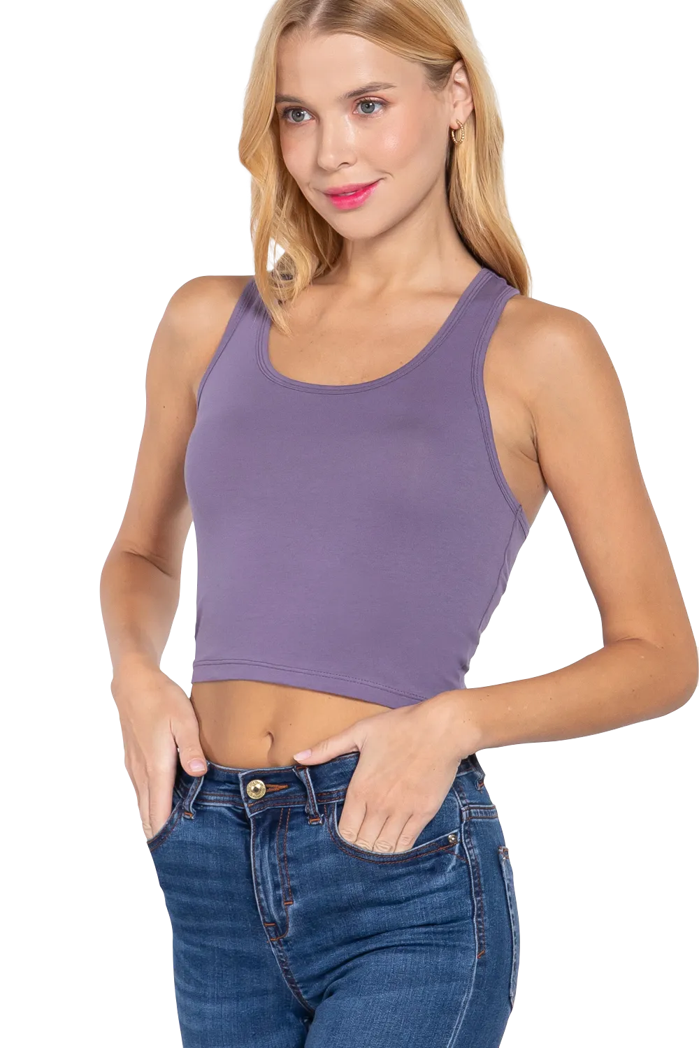 Womens-Basic Cropped Scoop Neck Tank Top
