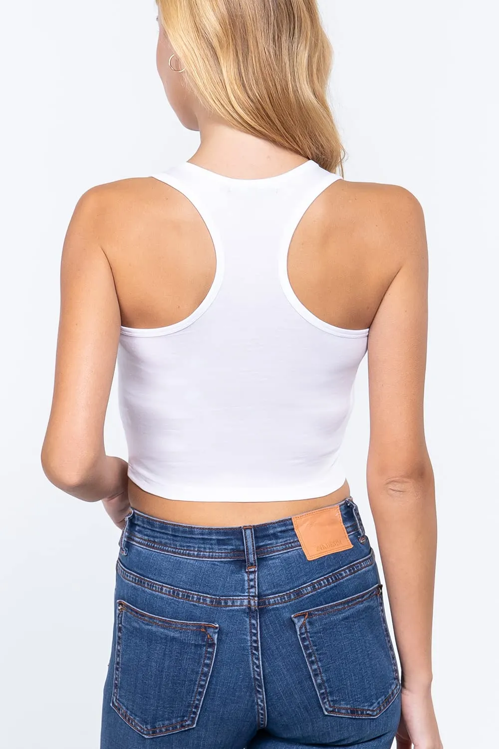 Womens-Basic Cropped Scoop Neck Tank Top
