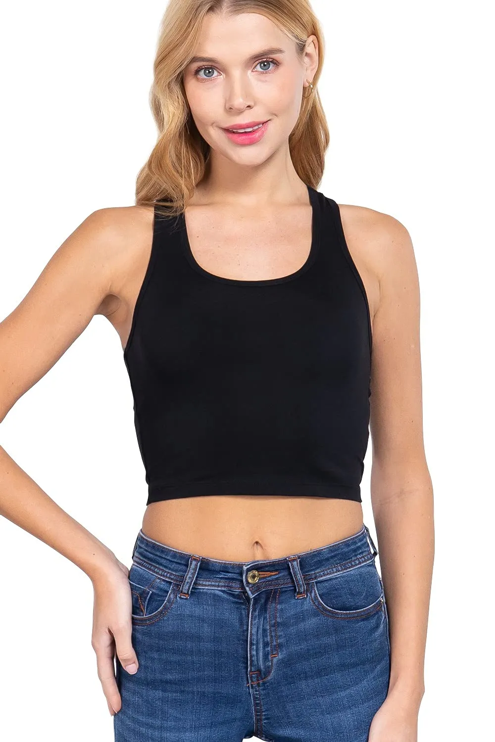 Womens-Basic Cropped Scoop Neck Tank Top