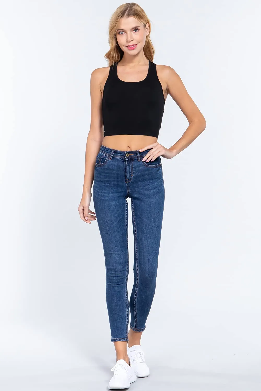 Womens-Basic Cropped Scoop Neck Tank Top