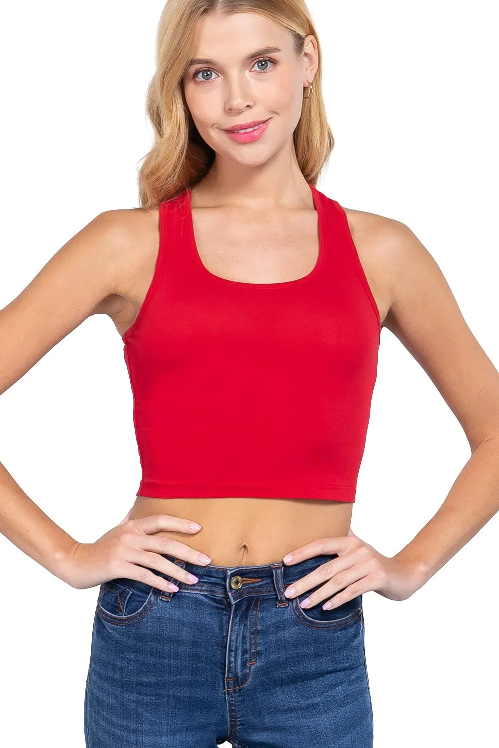 Womens-Basic Cropped Scoop Neck Tank Top