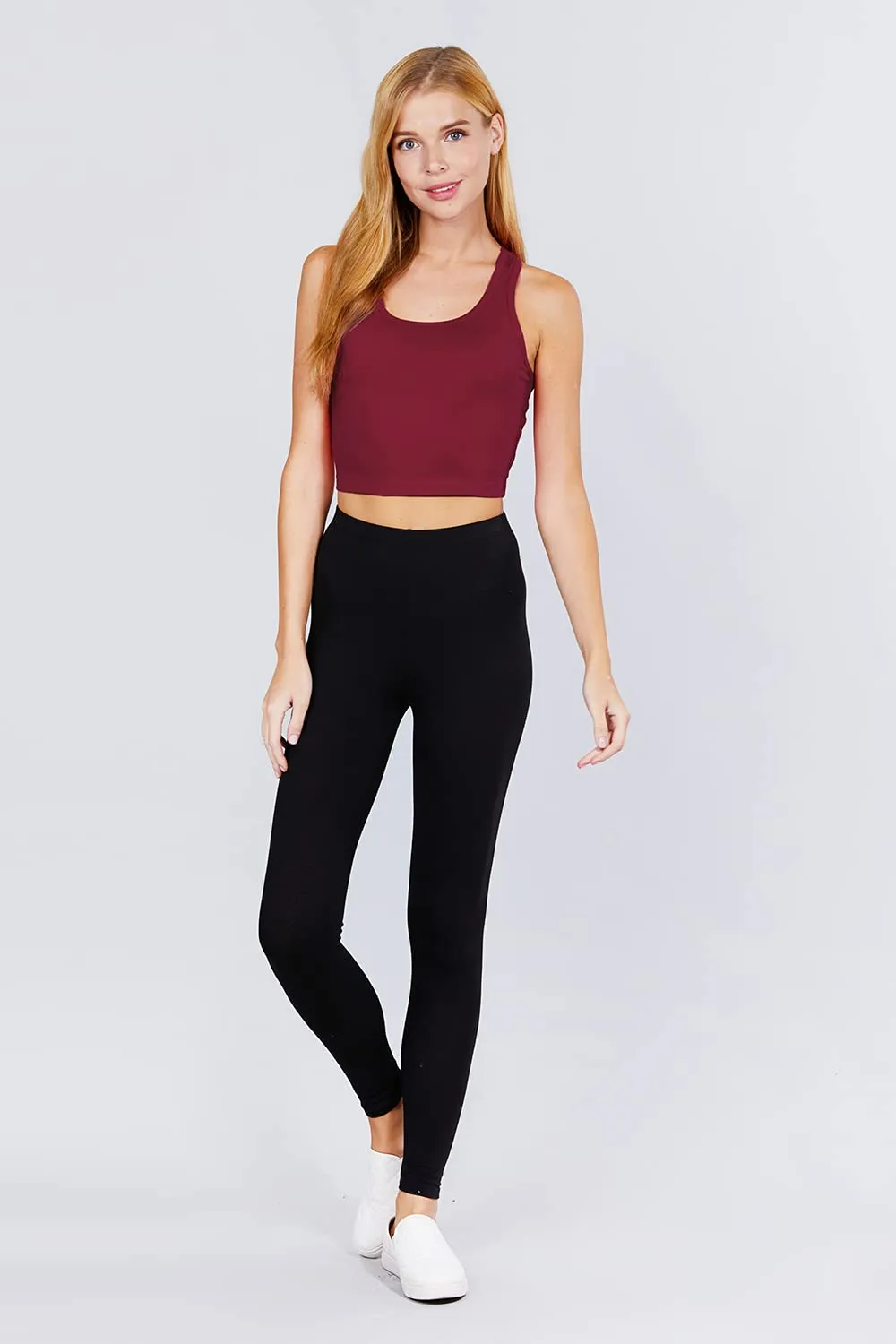 Womens-Basic Cropped Scoop Neck Tank Top