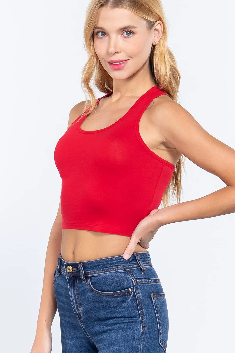Womens-Basic Cropped Scoop Neck Tank Top