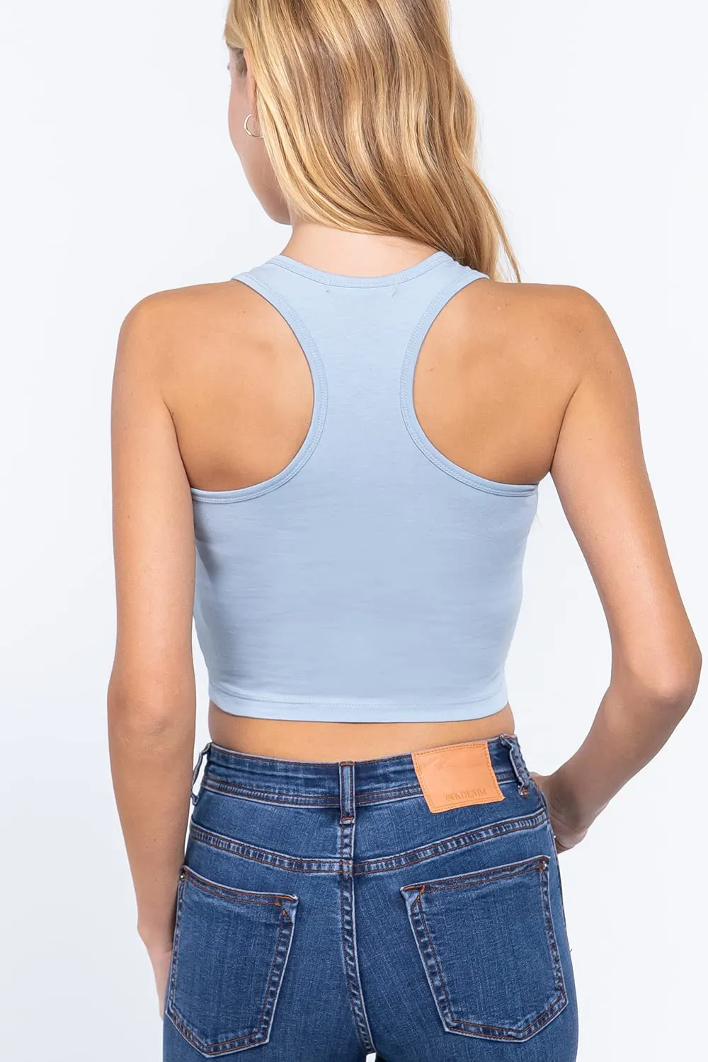 Womens-Basic Cropped Scoop Neck Tank Top
