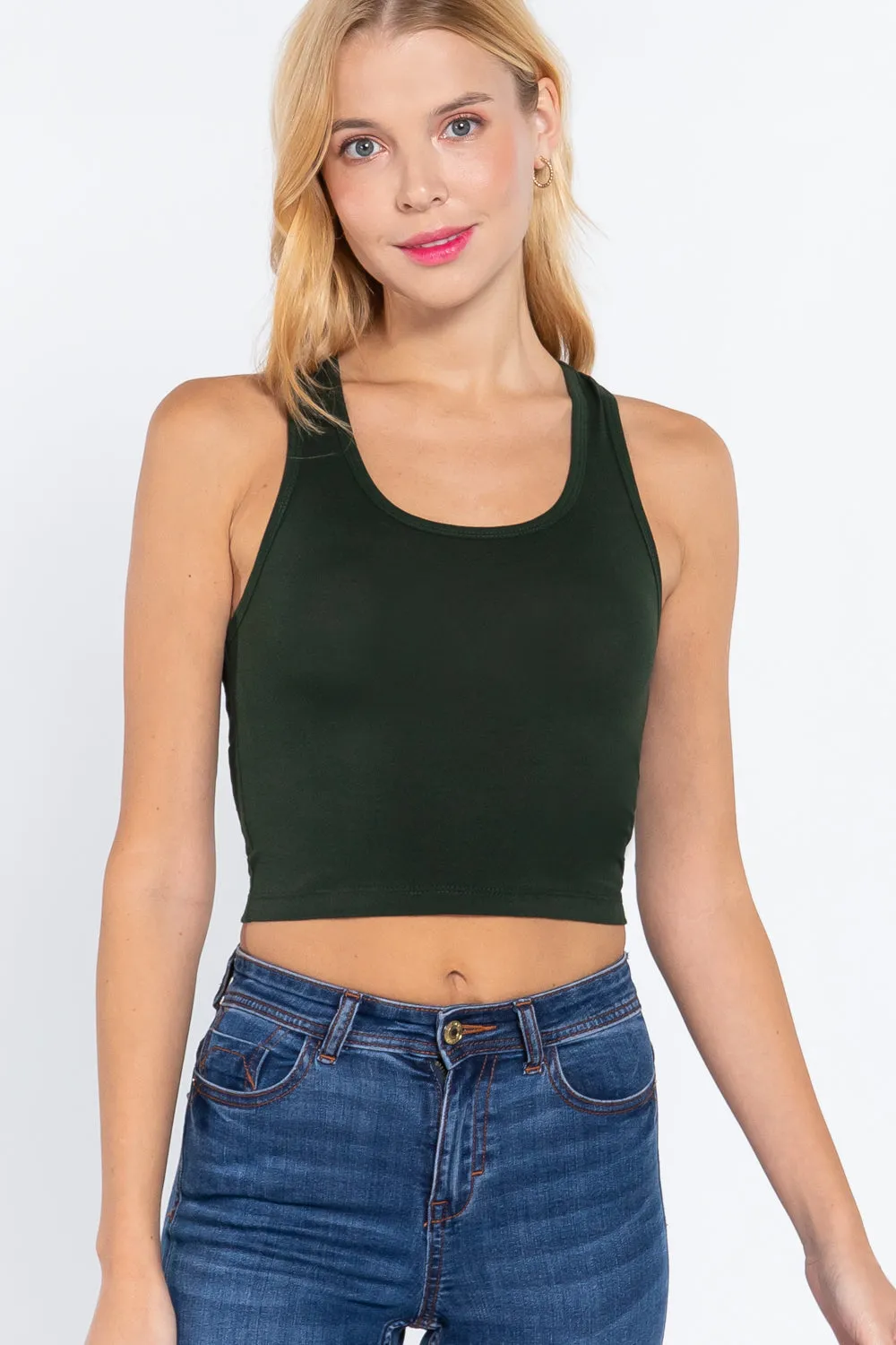 Womens-Basic Cropped Scoop Neck Tank Top