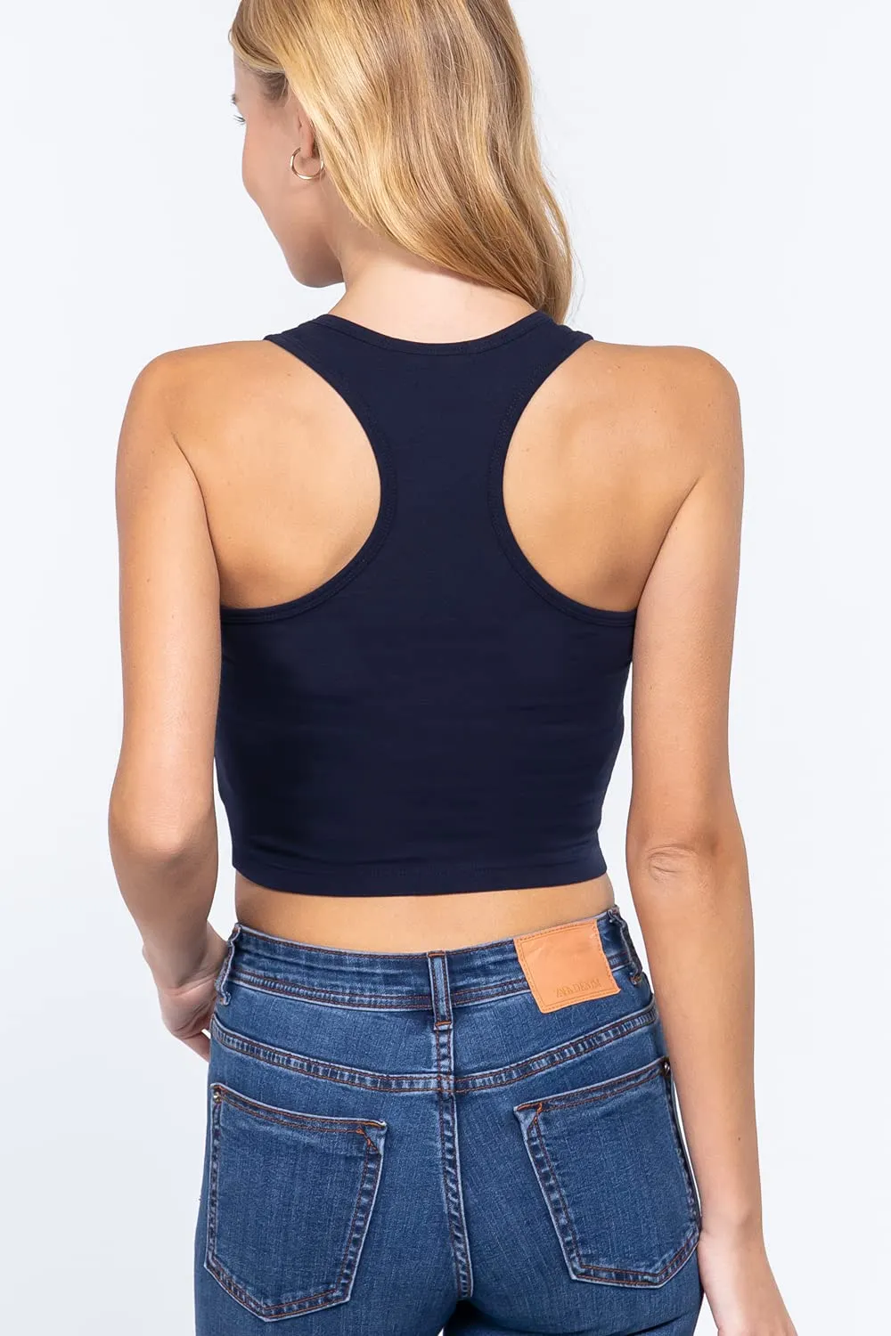 Womens-Basic Cropped Scoop Neck Tank Top