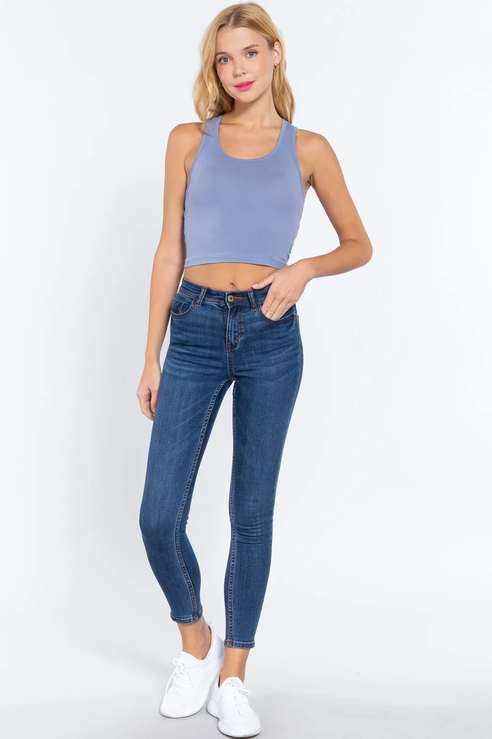 Womens-Basic Cropped Scoop Neck Tank Top