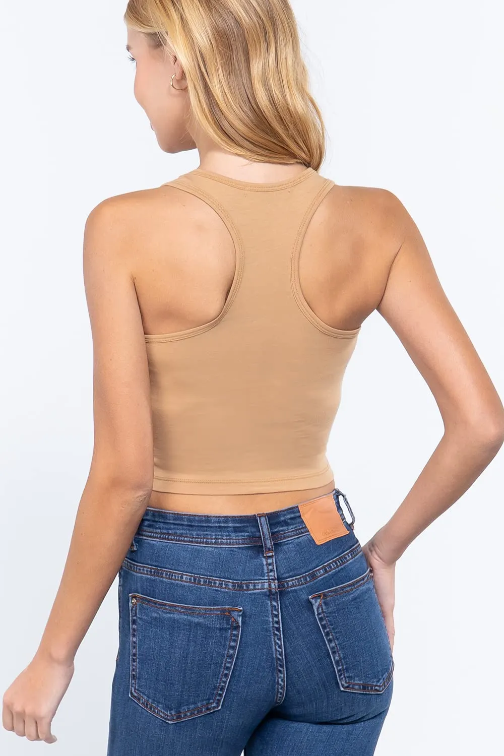 Womens-Basic Cropped Scoop Neck Tank Top