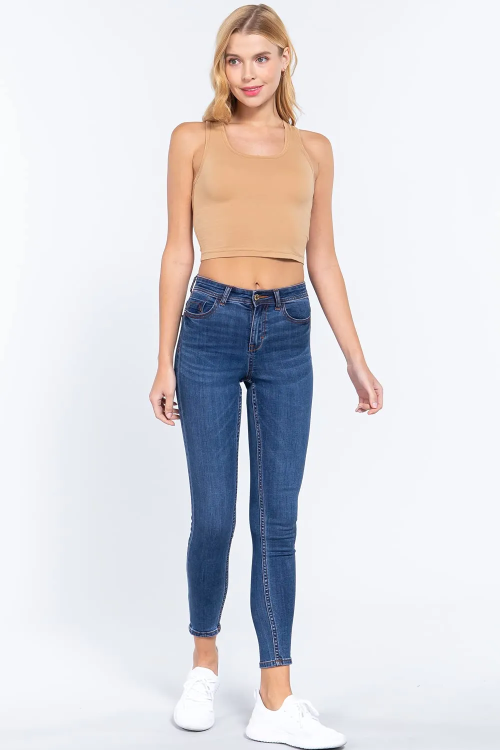Womens-Basic Cropped Scoop Neck Tank Top