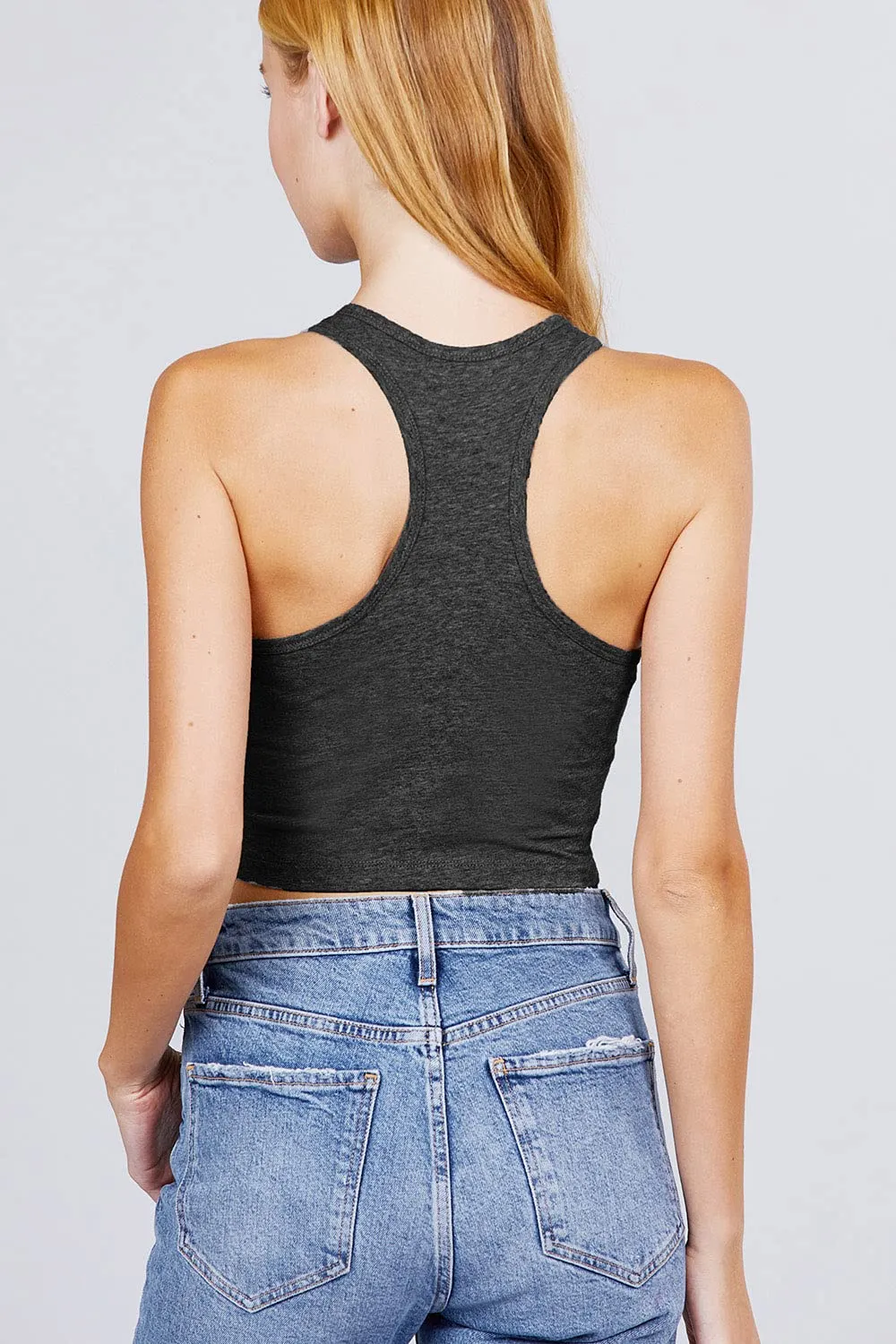 Womens-Basic Cropped Scoop Neck Tank Top