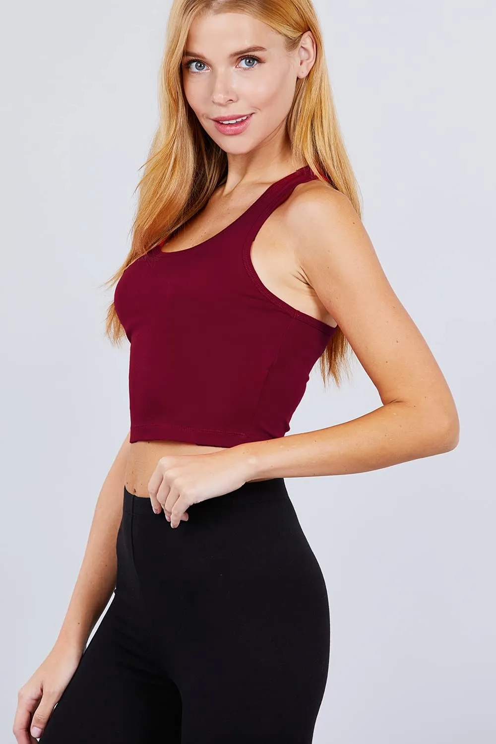 Womens-Basic Cropped Scoop Neck Tank Top