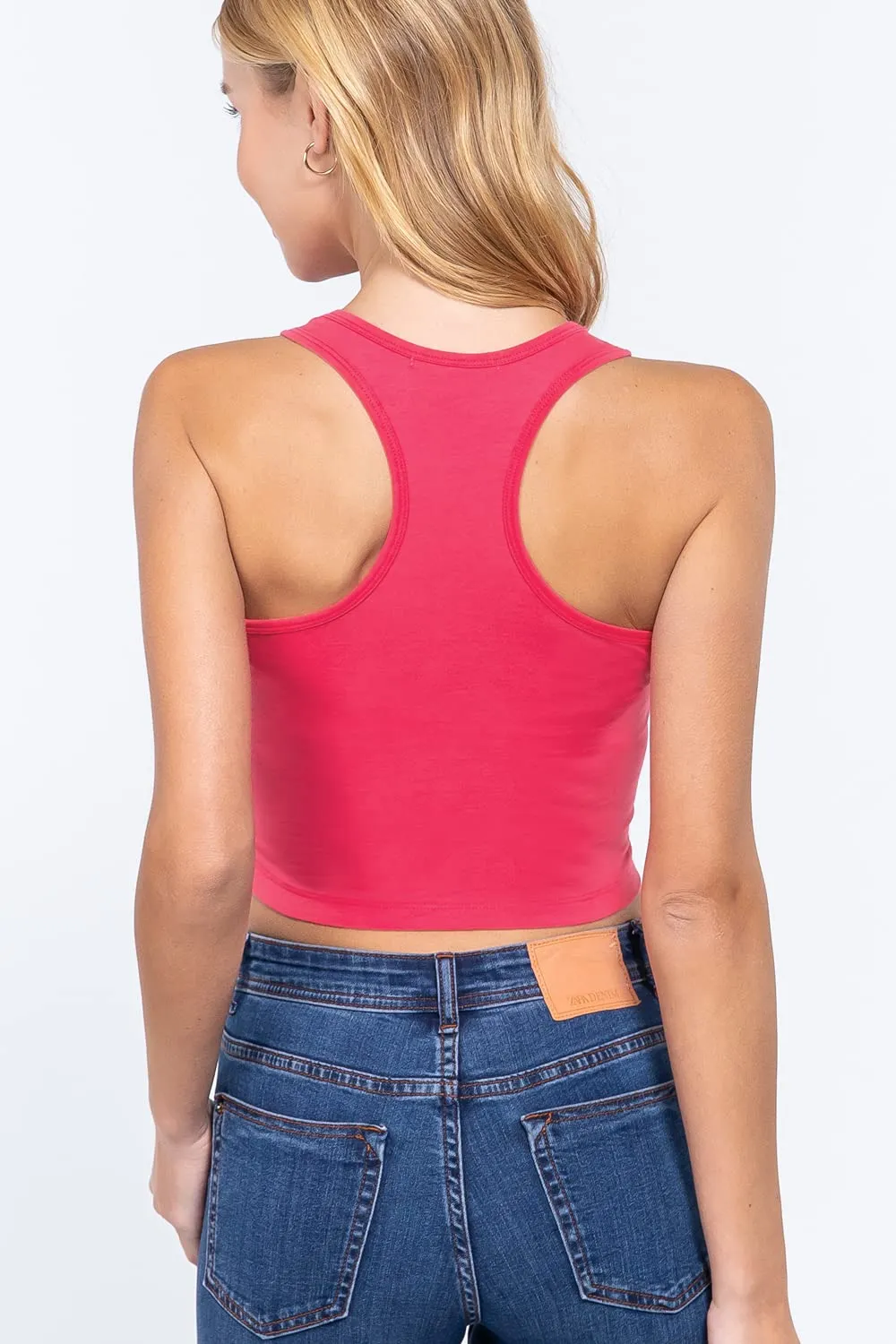 Womens-Basic Cropped Scoop Neck Tank Top
