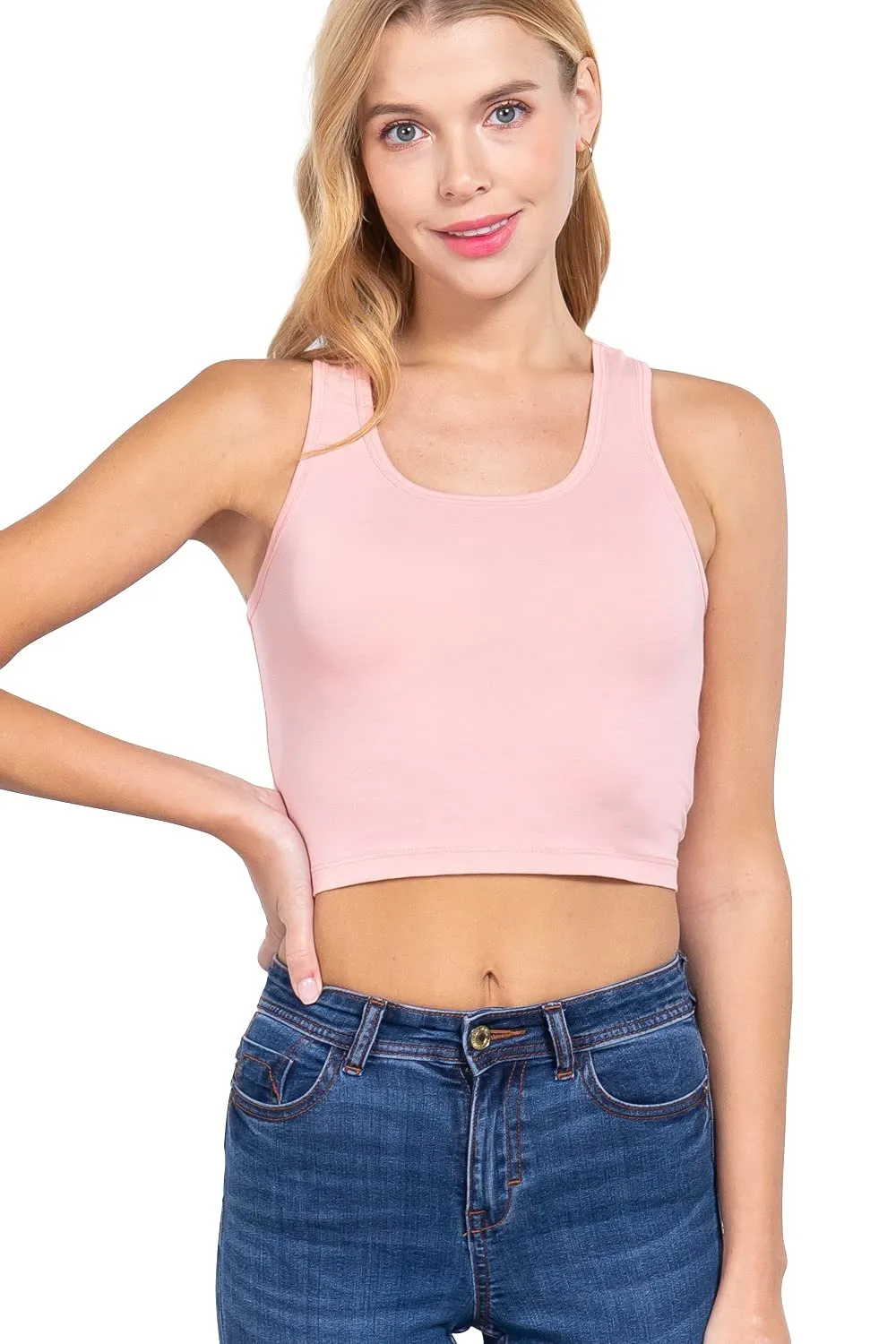 Womens-Basic Cropped Scoop Neck Tank Top