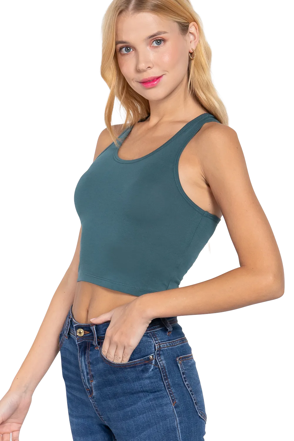 Womens-Basic Cropped Scoop Neck Tank Top