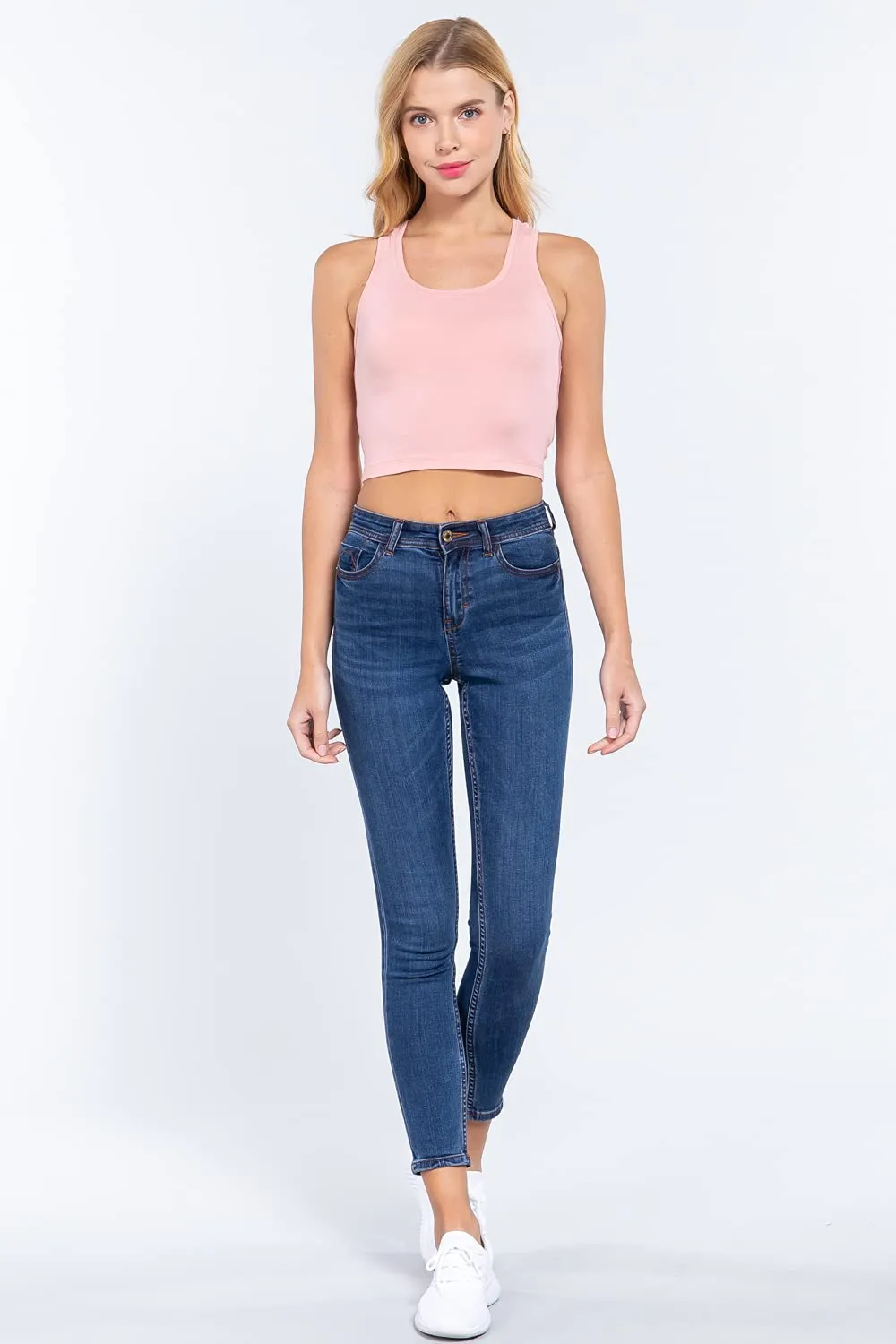 Womens-Basic Cropped Scoop Neck Tank Top