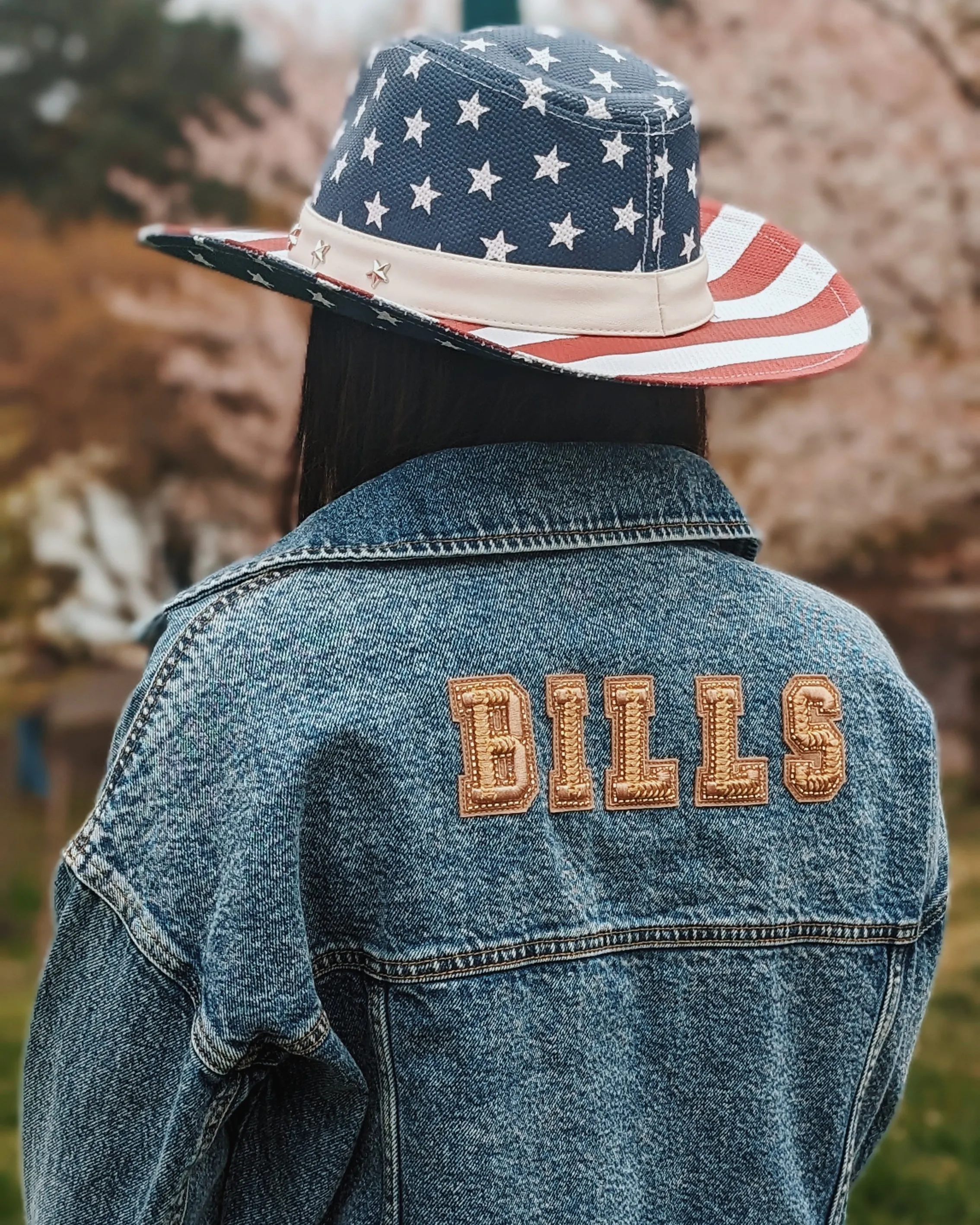 Women's Buffalo Bills Oversized Cropped Denim Jacket