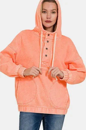 Women's Cozy Drawstring Hoodie with Half Snap Closure