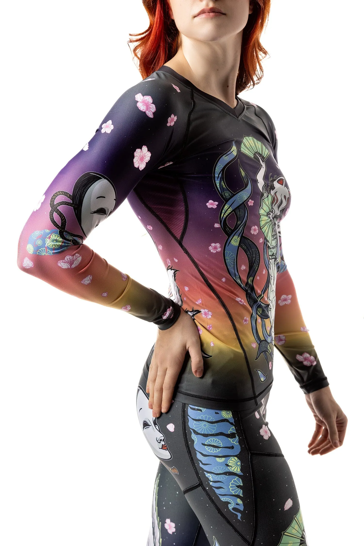 Women's Kitsune Warrior Jiu Jitsu Art Wear Rashguard - Long Sleeve
