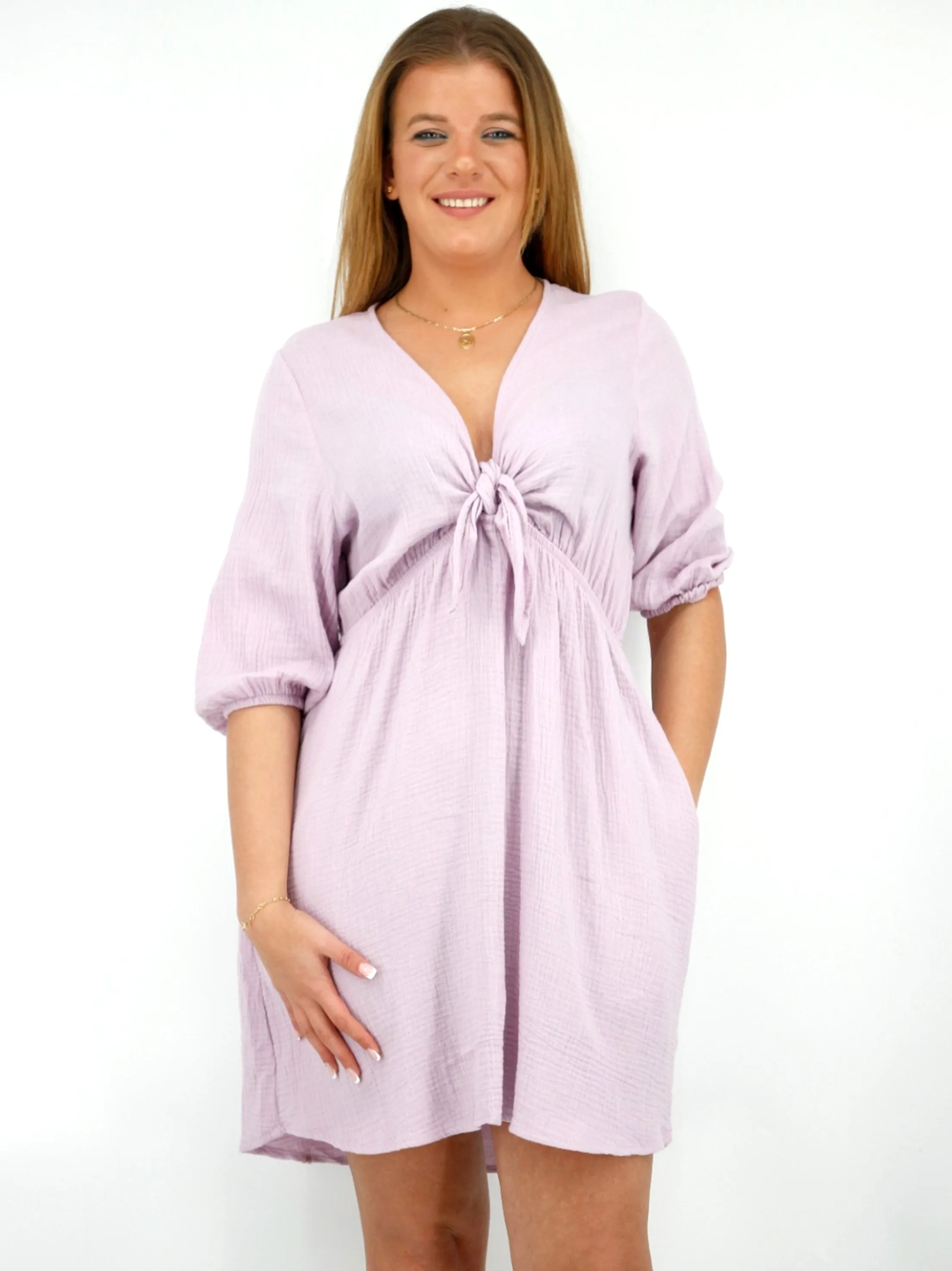 Women's Tie Front Textured Dress,Purple