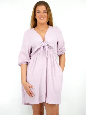 Women's Tie Front Textured Dress,Purple