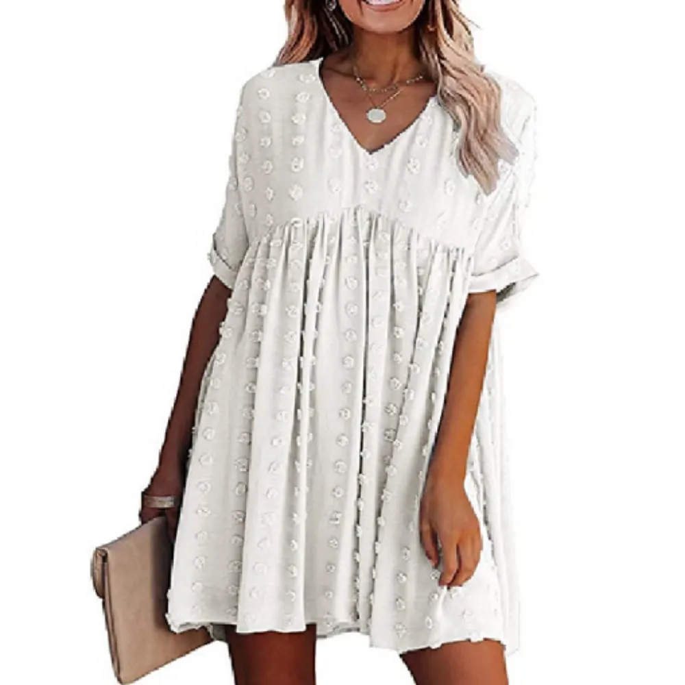 Womens V Neck Short Sleeves Flowy Dress