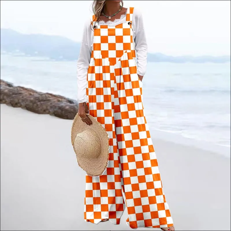 Women's Vintage Print Square Neck Sleeveless Wide Leg Jumpsuit