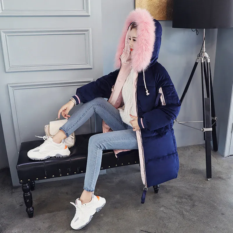 Women's Winter Casual Slim Velvet Long Parka With Fur
