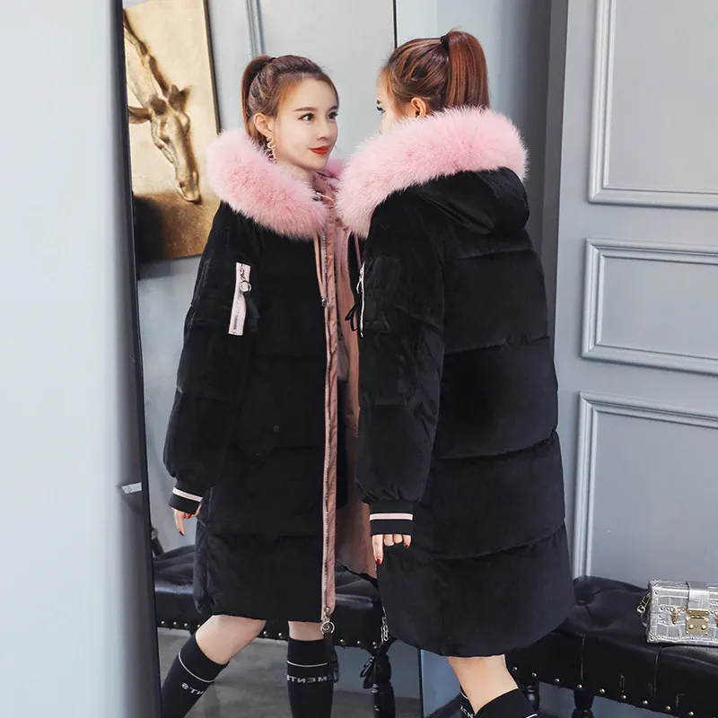 Women's Winter Casual Slim Velvet Long Parka With Fur